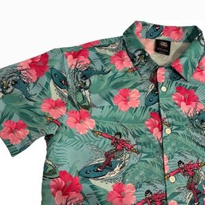 Batman Classic TV Surfing Joker Shirt Mens S Blue Tropical Hawaiian Button Down